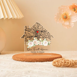 Personalized Housewarming Gift, Custom Home Map, First Home Gift, Location Housewarming Gift, Moving Present, House Shape Plaque Block Gift