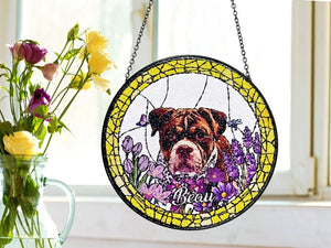 Custom Pet Portrait Stained Glass Suncatcher, Personalized Pet Suncatcher, Pet Keepsake Glass Suncatcher, Memorial Gift for Dog or Cat Lover