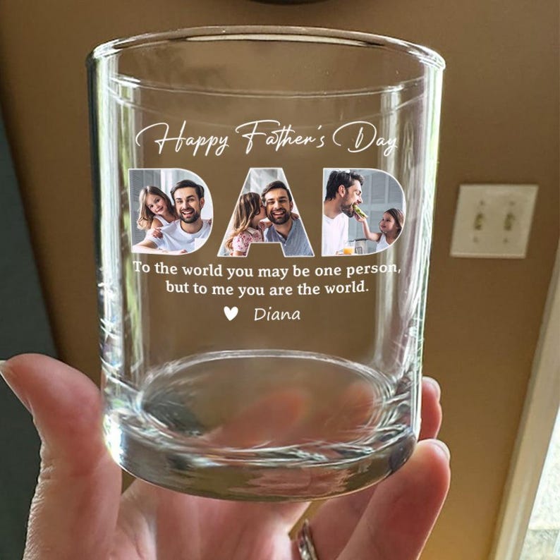 Personalized Father's Day Whiskey Glass, Custom Dad Photo Gift, To The World You Are One Person But To Me You Are The World, Grandpa Gift