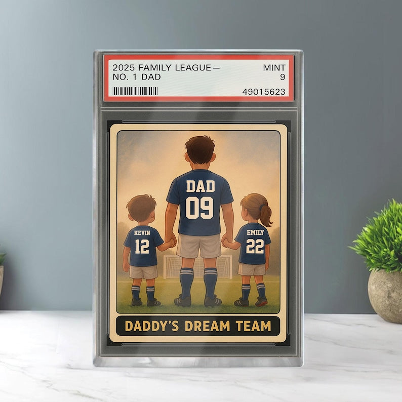 Soccer No.1 Dad Grandpa Man And Kids Trading Card Style Personalized Acrylic Block, Fathers Day Gift For Soccer Dad, Family Plaque Decor