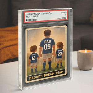 Soccer No.1 Dad Grandpa Man And Kids Trading Card Style Personalized Acrylic Block, Fathers Day Gift For Soccer Dad, Family Plaque Decor