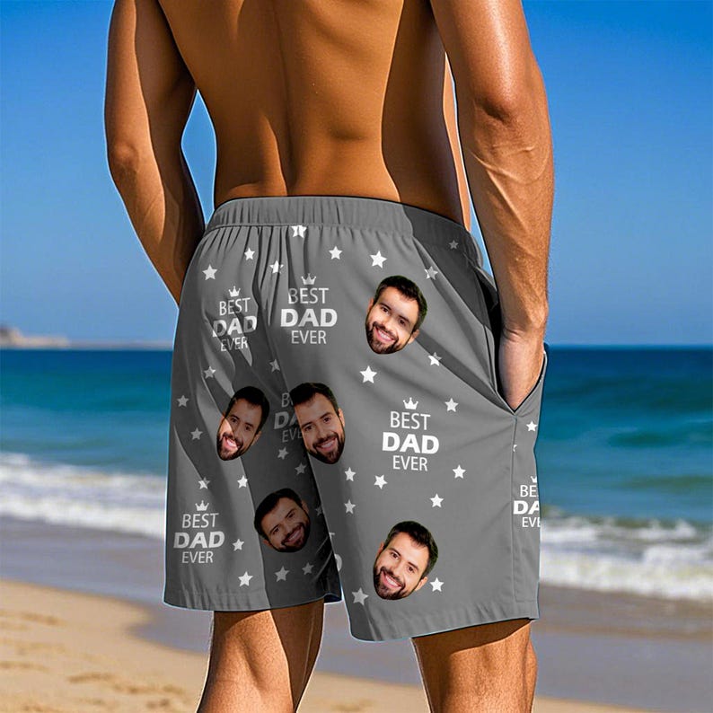 Custom Swim Trunks with Faces, Personalized Unisex Beach Shorts, Best Dad Ever Shorts, Custom Unisex Swim Trunks, Gift for Dad, Summer Gift