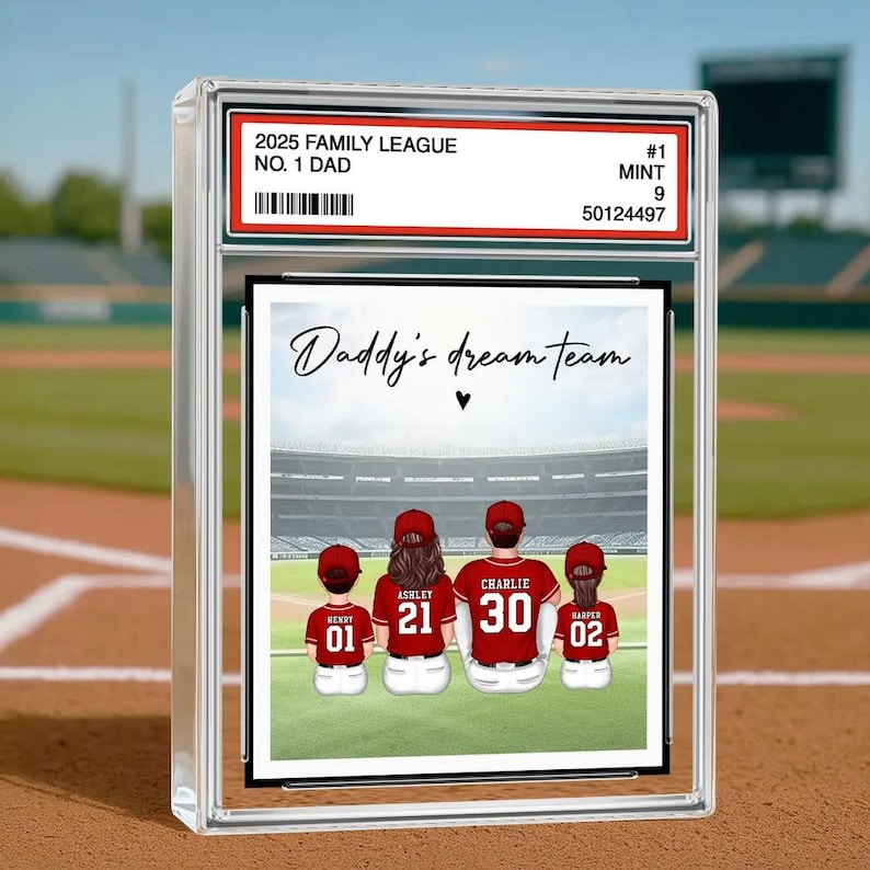 Baseball Dad Acrylic Photo Block, Custom Trading Card Gift for Father's Day, Personalized Gift from Kids or Wife
