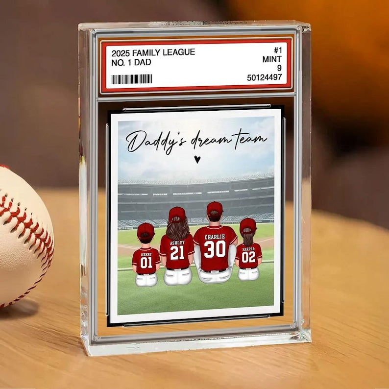 Baseball Dad Acrylic Photo Block, Custom Trading Card Gift for Father's Day, Personalized Gift from Kids or Wife