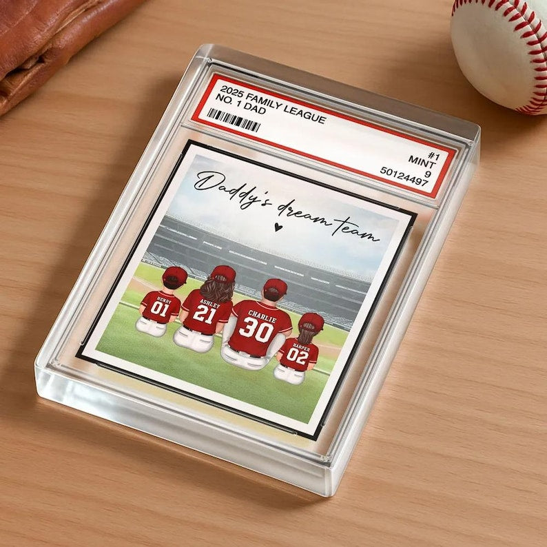 Baseball Dad Acrylic Photo Block, Custom Trading Card Gift for Father's Day, Personalized Gift from Kids or Wife
