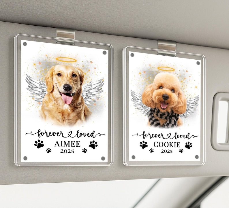 Personalized Pet Memorial Gift, Custom Photo Car Visor Clip, Gift For Dog Dad, Pet Remembrance Gift for Car, Pet Lover Gifts, Forever Loved