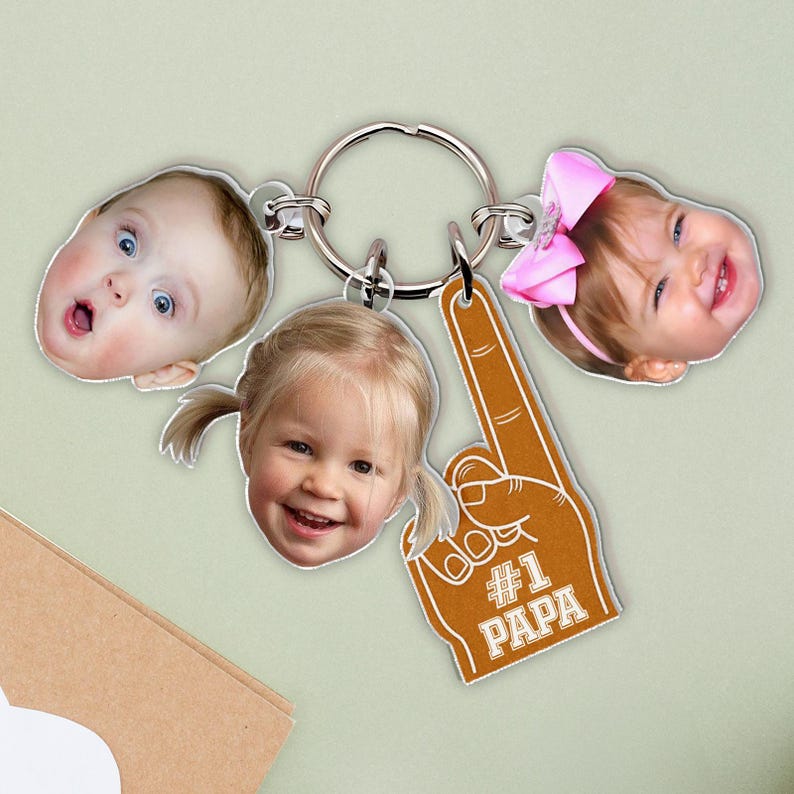 Personalized Father's Day Keychain, Father's Day Gift, 1 Dad Keychain With Photo Charm, Sports Dad Gift, Gift for Grandpa, Gift From Kids
