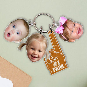 Personalized Father's Day Keychain, Father's Day Gift, 1 Dad Keychain With Photo Charm, Sports Dad Gift, Gift for Grandpa, Gift From Kids