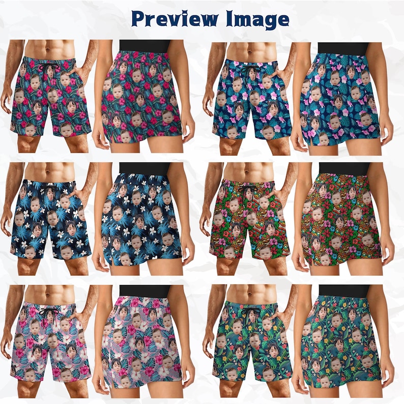 Custom Photo Beach Shorts, Custom Hawaiian Swim Trunk with Face, Funny Father's Day Gift, Women's Sport Shorts, Party/Vacation Gift For Him