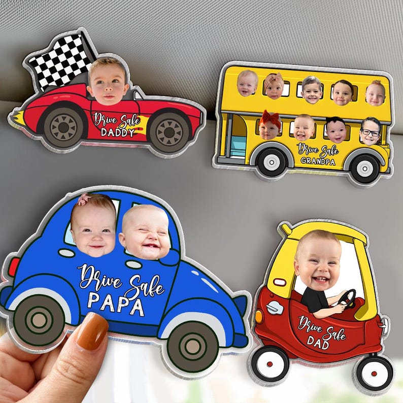 Personalized Father's Day Gift For Dad, Custom Kids Photo Visor Clip For Dad, Drive Safe Daddy Car Visor Clip, Drive Safe Gift For Grandpa
