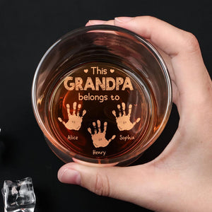 This Grandpa Belongs To Whiskey Glass, Custom Kids Name Whiskey Glass For Grandpa, Custom Gift For Dad, Father's Day Gifts, Grandpa Cup