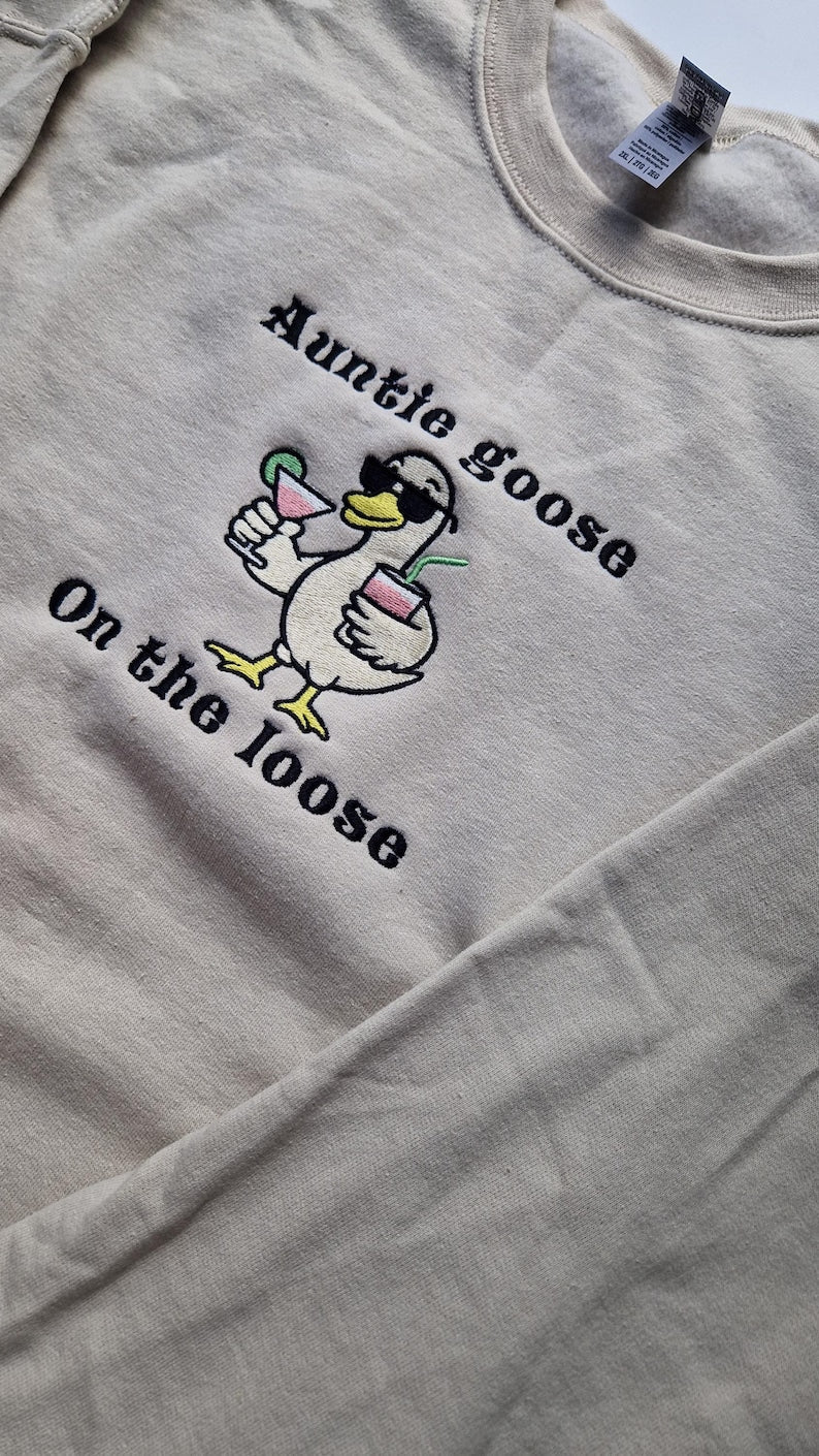 Funny Auntie Hoodie Auntie Goose On the Loose Embroidered Goose Sweatshirt Cool Aunt Gift Funny Brunch Shirt Quirky Aunt Outfit il_794xN.6905877036_illn.jpg