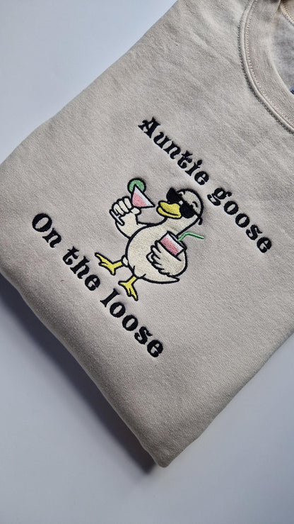 Funny Auntie Hoodie Auntie Goose On the Loose Embroidered Goose Sweatshirt Cool Aunt Gift Funny Brunch Shirt Quirky Aunt Outfit il_794xN.6905877052_9hgd.jpg