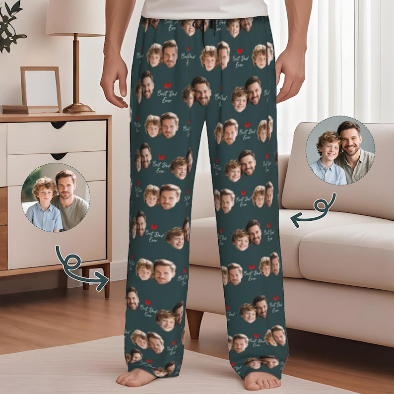 Custom Face Pajama Pants, Best Dad Ever, Funny Father s Day Gift, Personalized Photo Pajamas for Men & Women, Pajama Pants with baby face