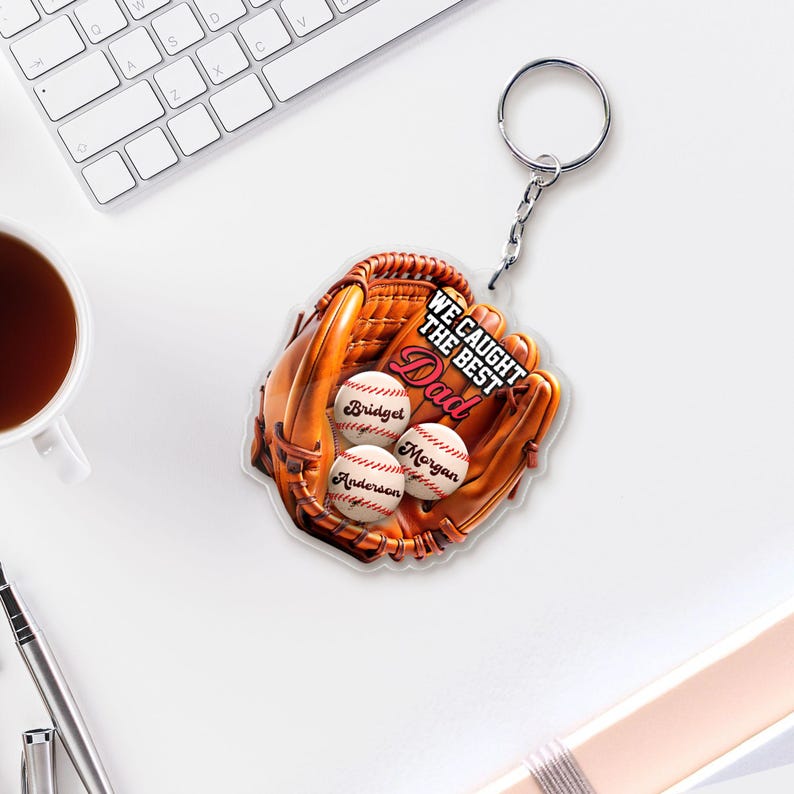 Personalized We Caught The Best Dad Car Ornament, Car Hanging, Kid's Name Throwing Ball, Active Sports, Gift for Dad, Father's Day Gifts