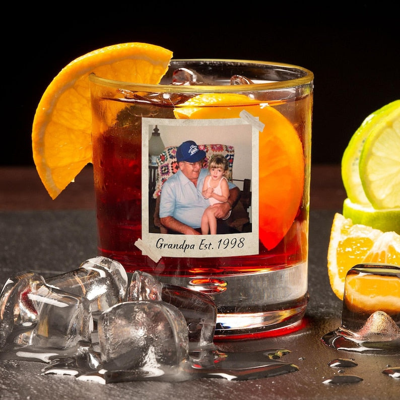 Custom Photo Dad Whiskey Glass, Fathers Day Gift, Gift for Dad, Grandpa Gift, Dad Birthday Gift, Custom Dad Est Whiskey Glass, Rocks Glass