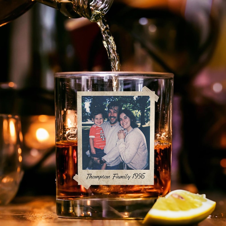 Custom Photo Dad Whiskey Glass, Fathers Day Gift, Gift for Dad, Grandpa Gift, Dad Birthday Gift, Custom Dad Est Whiskey Glass, Rocks Glass
