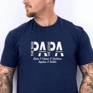 Personalized Papa Shirt, The Man The Myth The Legend The Hero, Papa Shirt With Kids Name, Papa Tshirt, Custom Papa Gift, Dad Shirt