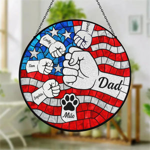 Custom Fist Bump Dad Suncatcher Stained Glass, Custom Dad With Kids Names, New Dad Gift, Custom Name Dad Glass Suncatcher, Fathers Day Gift