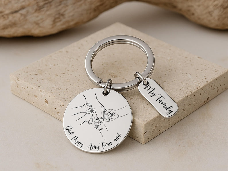 Personalised Daddy Keyring, Engraved Gift for Dad from Kids, Custom Father s Day Gift, New Dad Present, Daddy Birthday Keychain for Him