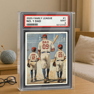 Baseball No. 1 Dad Man And Kids Trading Card Style Personalized Acrylic Block, Dad Plaque, Father's Day Gift for Baseball Dad, Husband