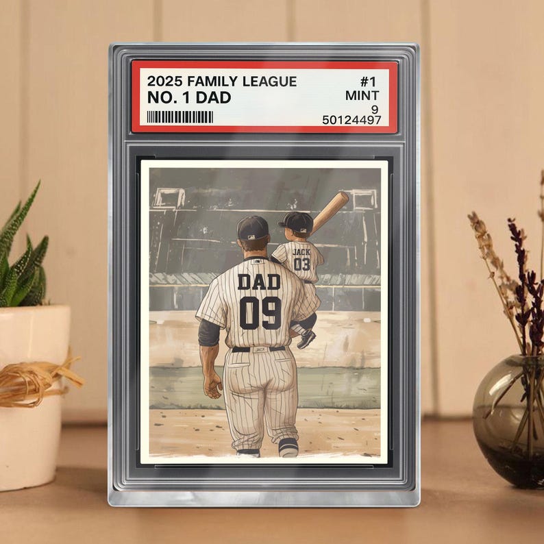 Baseball No. 1 Dad Man And Kids Trading Card Style Personalized Acrylic Block, Dad Plaque, Father's Day Gift for Baseball Husband, Dad