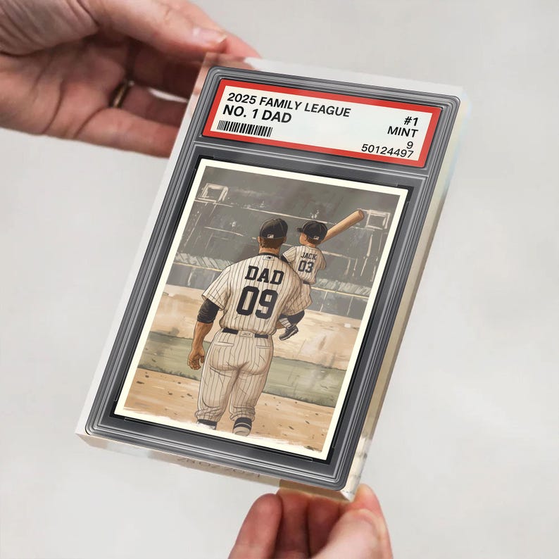 Baseball No. 1 Dad Man And Kids Trading Card Style Personalized Acrylic Block, Dad Plaque, Father's Day Gift for Baseball Husband, Dad