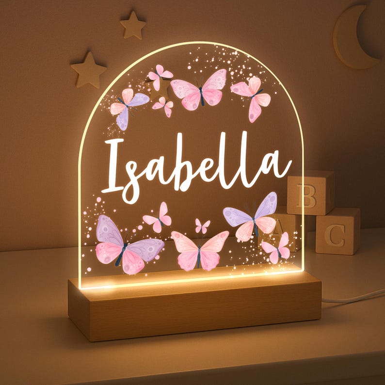 Personalised LED Nursery Lamp, Kids Night Light Gift, Butterfly Light, Baby Girl Light, Birthday Gifts for Kids, Kids Bedroom Nursery Light