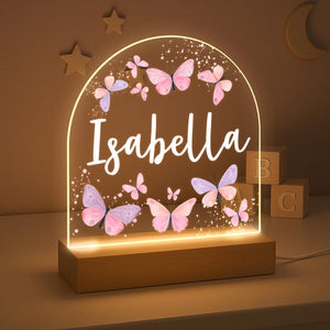 Personalised LED Nursery Lamp, Kids Night Light Gift, Butterfly Light, Baby Girl Light, Birthday Gifts for Kids, Kids Bedroom Nursery Light