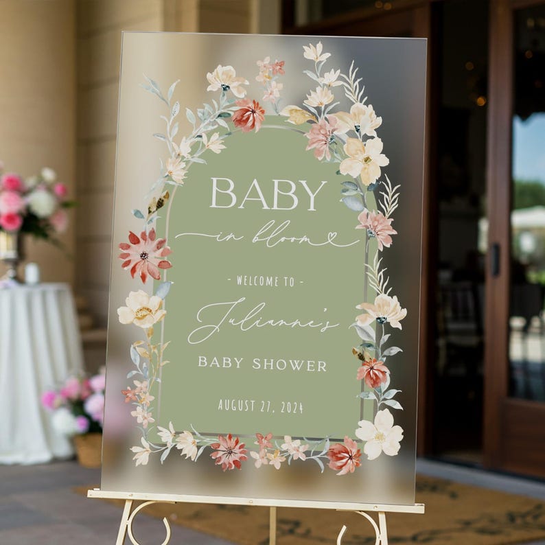 Baby In Bloom Baby Shower Sign, Sage Baby Shower Welcome Sign, Wildflowers Baby Shower Decorations FramedFablesStore