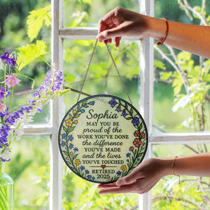 Personalized Retirement Suncatcher Gift for Women, Custom Glass Plaque for Teacher Nurse Coworker, Retired 2025 Keepsake Decor