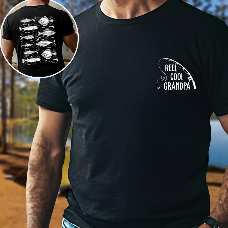 Reel Cool Papa Grandpa, Personalized Fishing T-Shirt, Fishing Lover Grandpa Shirt, Fishing Gift for Grandad, Father's Day Gift for Grandpa