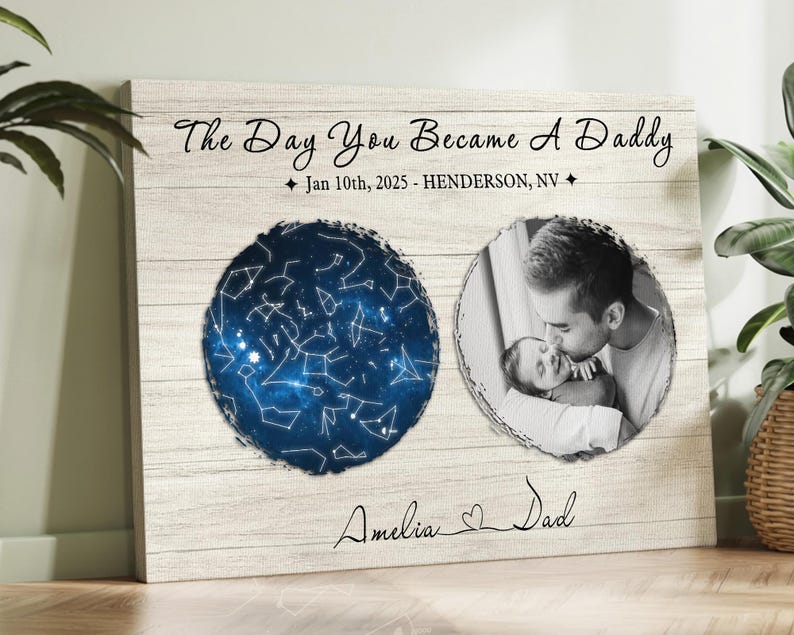 First Fathers Day Gift, The Day You Become My Daddy Star Map By Date Canvas Gift from Baby, Father's Day Gift For First Time Dad