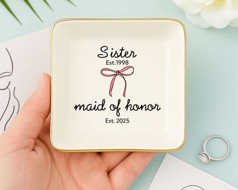 Maid of Honor Ring Dish, Sister Wedding Gifts, Personalized Year Established Maid of Honor Proposal Gift, Wedding Keepsake for Bridesmaids
