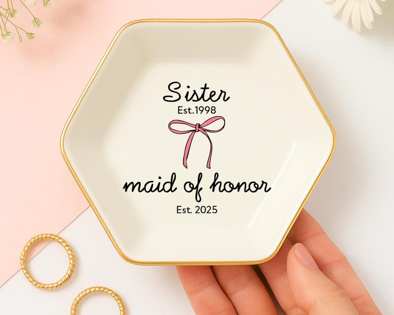 Maid of Honor Ring Dish, Sister Wedding Gifts, Personalized Year Established Maid of Honor Proposal Gift, Wedding Keepsake for Bridesmaids