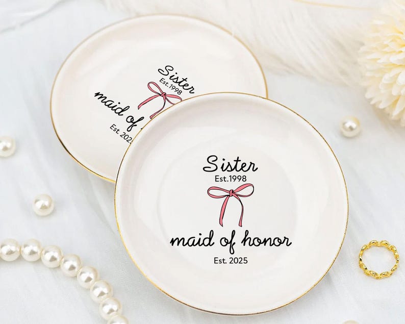 Maid of Honor Ring Dish, Sister Wedding Gifts, Personalized Year Established Maid of Honor Proposal Gift, Wedding Keepsake for Bridesmaids