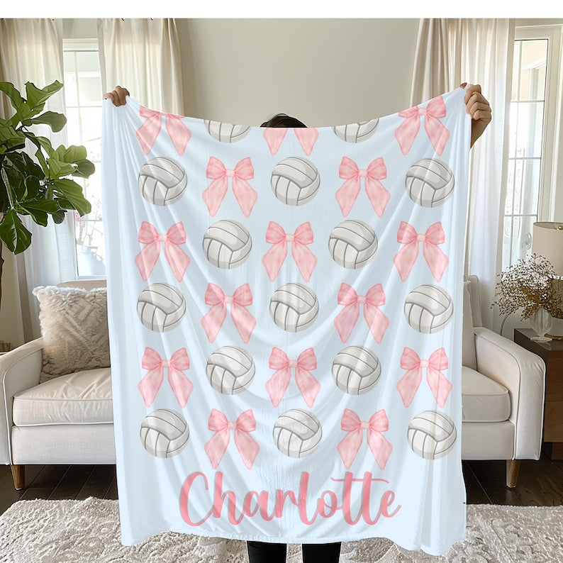 Personalized Volleyball Blanket: Team Bows Design, Custom Throw