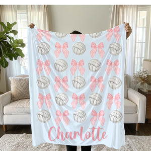 Personalized Volleyball Blanket: Team Bows Design, Custom Throw