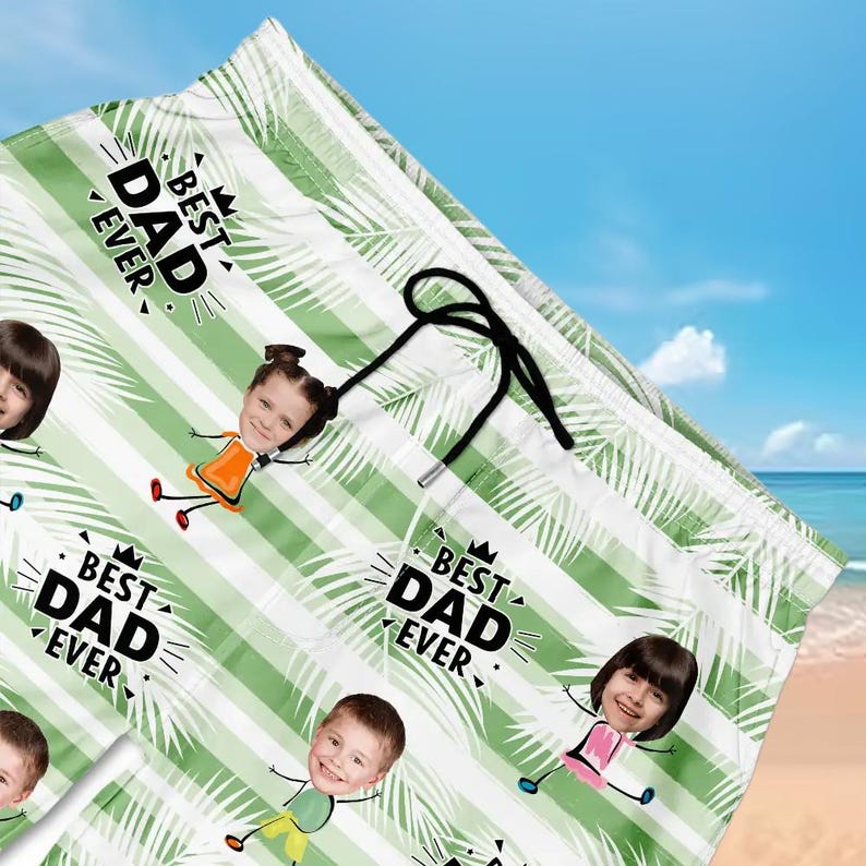 Personalized Photo Beach Shorts - Best Dad Grandpa Ever Gift, Custom Unisex Swim Trunks, Funny Father's Day Present, Summer Vacation Shorts