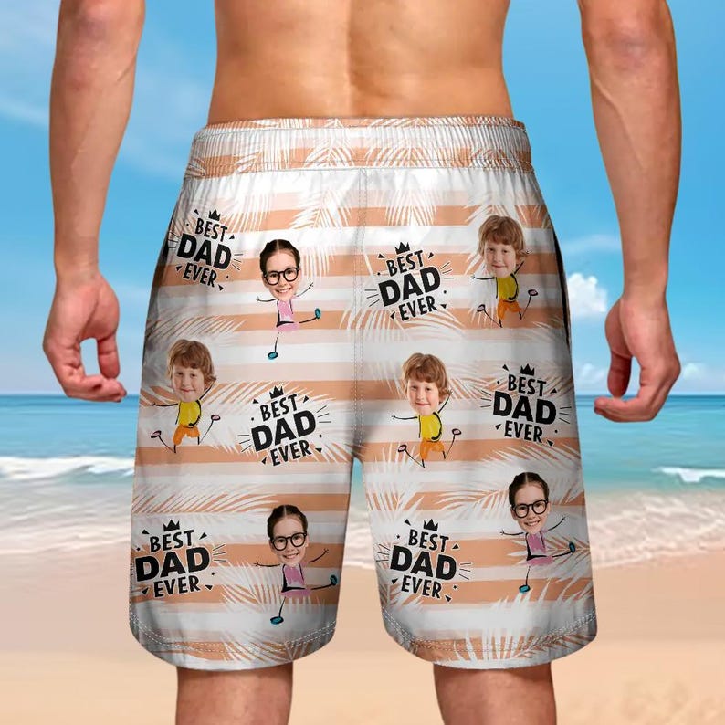 Personalized Photo Beach Shorts - Best Dad Grandpa Ever Gift, Custom Unisex Swim Trunks, Funny Father's Day Present, Summer Vacation Shorts