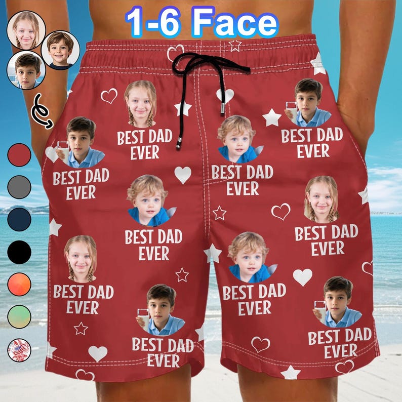 Custom Photo I Love My Dad Shorts - Funny Gift for Dog Dad, Cat Dad, Pet Lover, Personalized Unisex Beach Trunks, Father s Day Swimwear