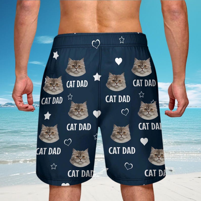Custom Photo I Love My Dad Shorts - Funny Gift for Dog Dad, Cat Dad, Pet Lover, Personalized Unisex Beach Trunks, Father s Day Swimwear
