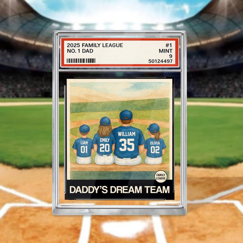 Baseball No. 1 Dad Man And Kids Trading Card Style Personalized Acrylic Block, Father's Day Gift For Husband, Dad, Daddy's Dream Team Plaque