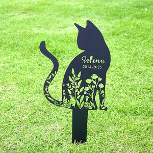 Personalized Metal Cat Grave Marker, Custom Cat Memorial Stake with Flowers, Cat Garden Decor, Custom Kitty Name Metal, Outdoor Yard Art