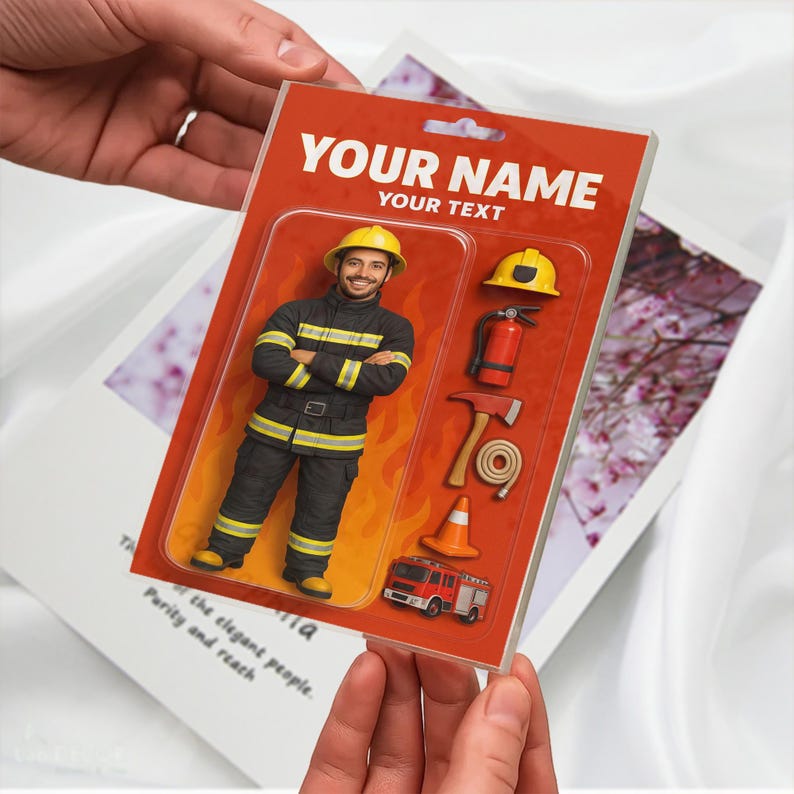 Personalized Fireman Acrylic Block Gift with custom photo - Custom Action Figure Plaque for Dad, Husband, or Hero - Unique Firefighter Gift