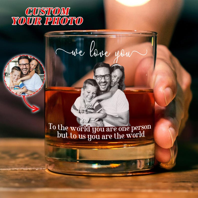 Personalized Photo Whiskey Glass For Dad, Christmas Gifts, Father's Day Gifts From Daughter/ Son, Whiskey Glass For Daddy, Birthday Dad Gift