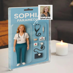 Personalized 3D Paramedic Acrylic Block with Custom Face - EMT Action Figure Style Gift for Him or Her - First Responder Appreciation Gift