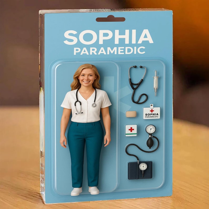 Personalized 3D Paramedic Acrylic Block with Custom Face - EMT Action Figure Style Gift for Him or Her - First Responder Appreciation Gift