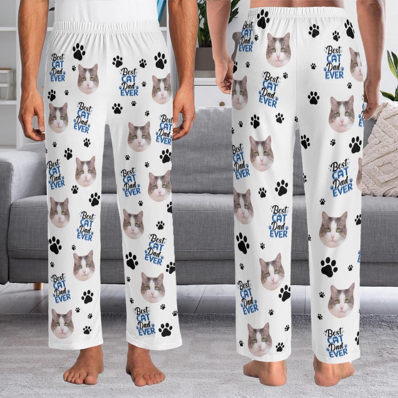 BEST DAD EVER Pajama Pants with Faces, Father's Day Gifts for Dad, Custom Photo Face Pajamas, Personalized socks Pajama Pants, Gifts for Dad