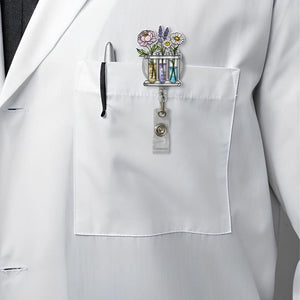 Floral Science Badge Reel, Test Tube Flowers Retractable ID Holder, Botanical Lab Tech Gift, Nurse Doctor Student Badge Clip, Spring Flowers